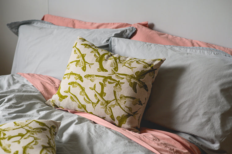 Coussin en lin Motif Capelans vert