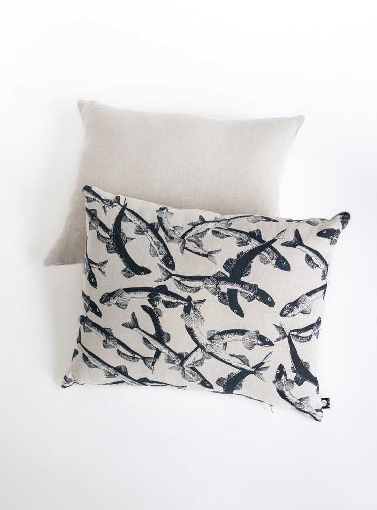 Coussin en lin Motif Capelans bleu marine