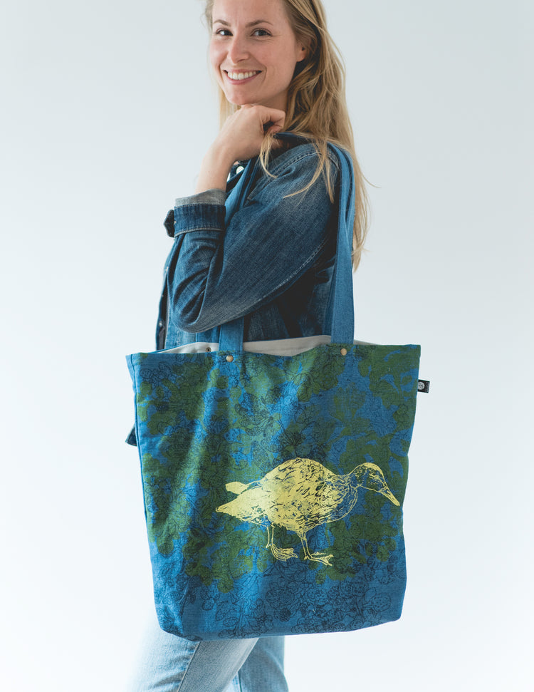Sac fourre-tout jeans bleu pâle imprimé canard